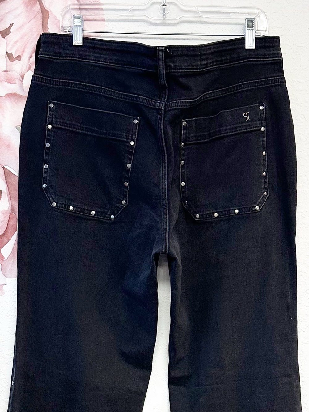 Pilcro Anthropologie The Rylan Black Studded Relax Hi Rise Flare Jeans NWT 32T - Picture 9 of 15
